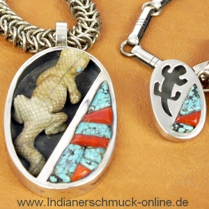 Leguan Anhnger Silberkette Zuni Indianerschmuck