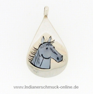Etched Inlay Pferd Anhnger Zuni Handarbeit