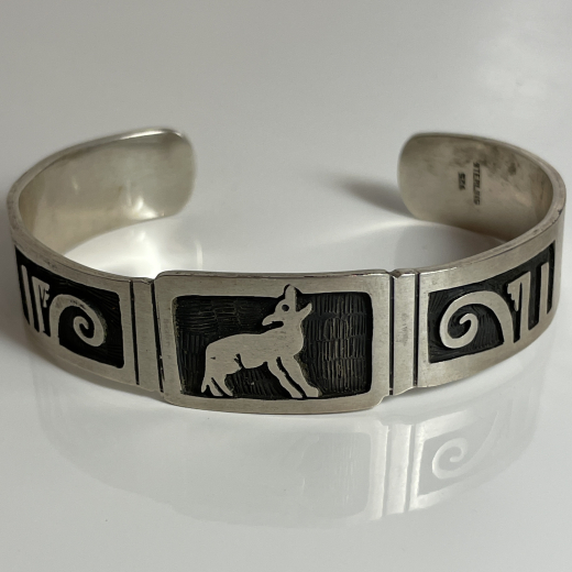 Wolf Armreif Overlay Sterlingsilber Navajo Indianerschmuck