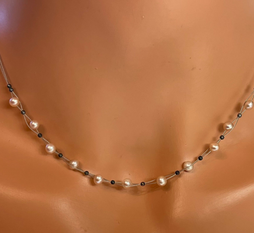 Kurzes Perlen Drahtcollier Perle Swasser Zuchtperle 41 cm lang