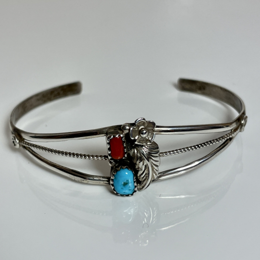 Trkis Koralle floraler Armreif Navajo Handarbeit