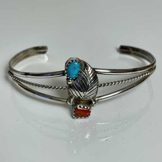 Trkis Koralle floraler Armreif Navajo Handarbeit