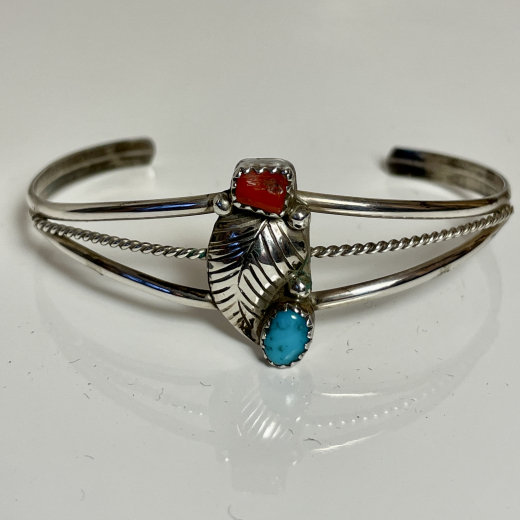 Trkis Koralle floraler Armreif Navajo Handarbeit