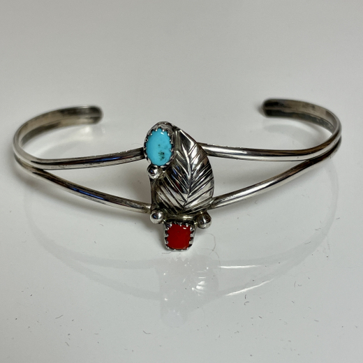 Trkis Koralle floraler Armreif Navajo Handarbeit