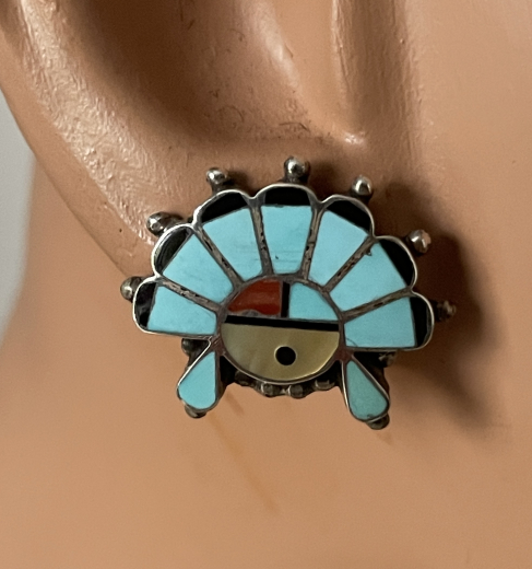Sunface Trkis Ohrstecker Zuni Handarbeit
