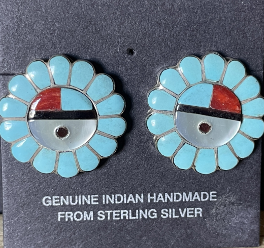 Sunface Sun God Trkis Inlay Ohrstecker Zuni Handarbeit