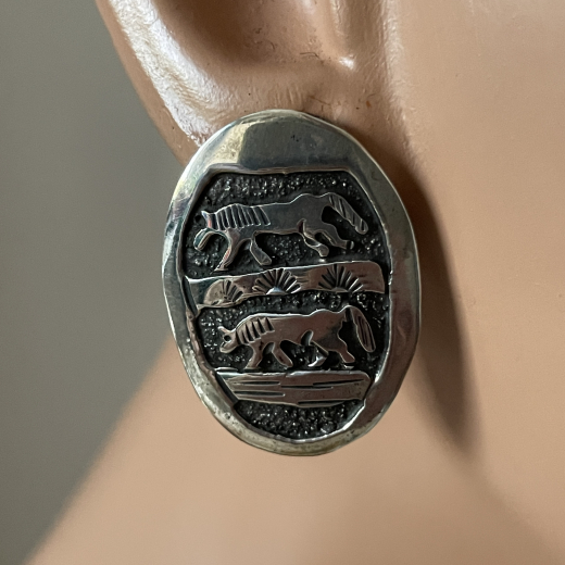 Pferde Appliqu Sterlingsilber Ohrstecker Navajo Handarbeit