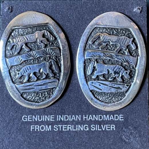Pferde Appliqu Sterlingsilber Ohrstecker Navajo Handarbeit