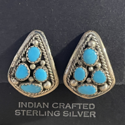 Trkis Cluster Ohrclip Navajo Handarbeit