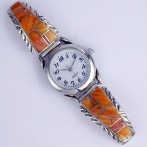 Spiny Oyster Inlay Armbanduhr Navajo Indianerschmuck Damen