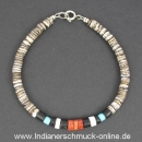 Armband Muschel mit Trkis und Koralle Indianerschmuck