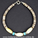 Armband Knochen mit Trkis und Muschel Indianerschmuck
