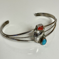 Trkis Koralle floraler Armreif Navajo Handarbeit