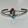 Trkis Koralle floraler Armreif Navajo Handarbeit