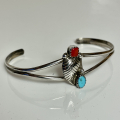 Trkis Koralle floraler Armreif Navajo Handarbeit