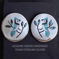 Etched Inlay Blue Jay Ohrstecker Zuni Handarbeit