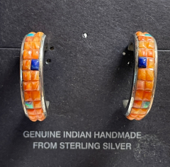 Spiny Oyster Halbcreole Ohrstecker Cushion Sterlingsilber Navajo Indianerschmuck