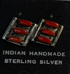 Koralle Ohrstecker Sterlingsilber Needlepoint Zuni Indianerschmuck