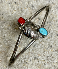 Trkis Koralle floraler Armreif Navajo Handarbeit