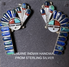 Sunface Warbonnet Ohrstecker Lapis Trkis Zuni Handarbeit