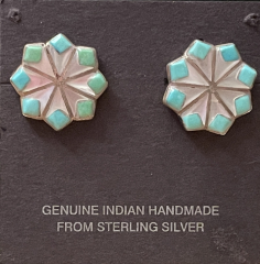 Trkis Perlmutt Blume Ohrstecker Zuni Handarbeit