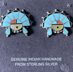 Sunface Trkis Ohrstecker Zuni Handarbeit